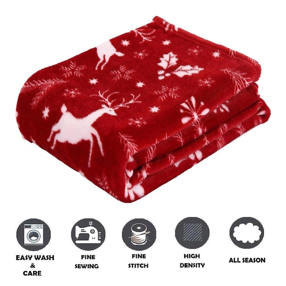 Red Reindeer Holiday Themed Throw - Picture 3 of 4